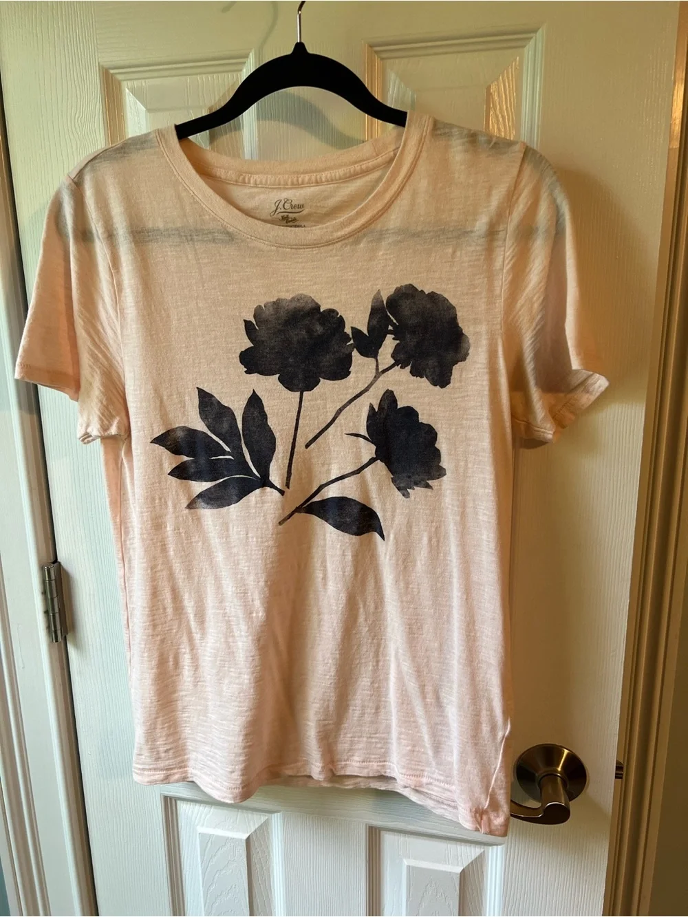 J. Crew Pale Pink Tee with Navy Floral Print